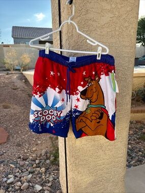 Mens XL  Trunks Scooby-Doo Swim Trunks Red White Blue USA July 4th U12